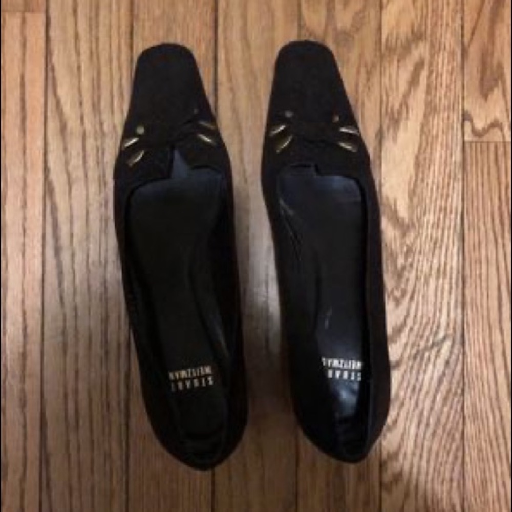 Stuart Weinstein Brown Suede Block Heels with Gold Details